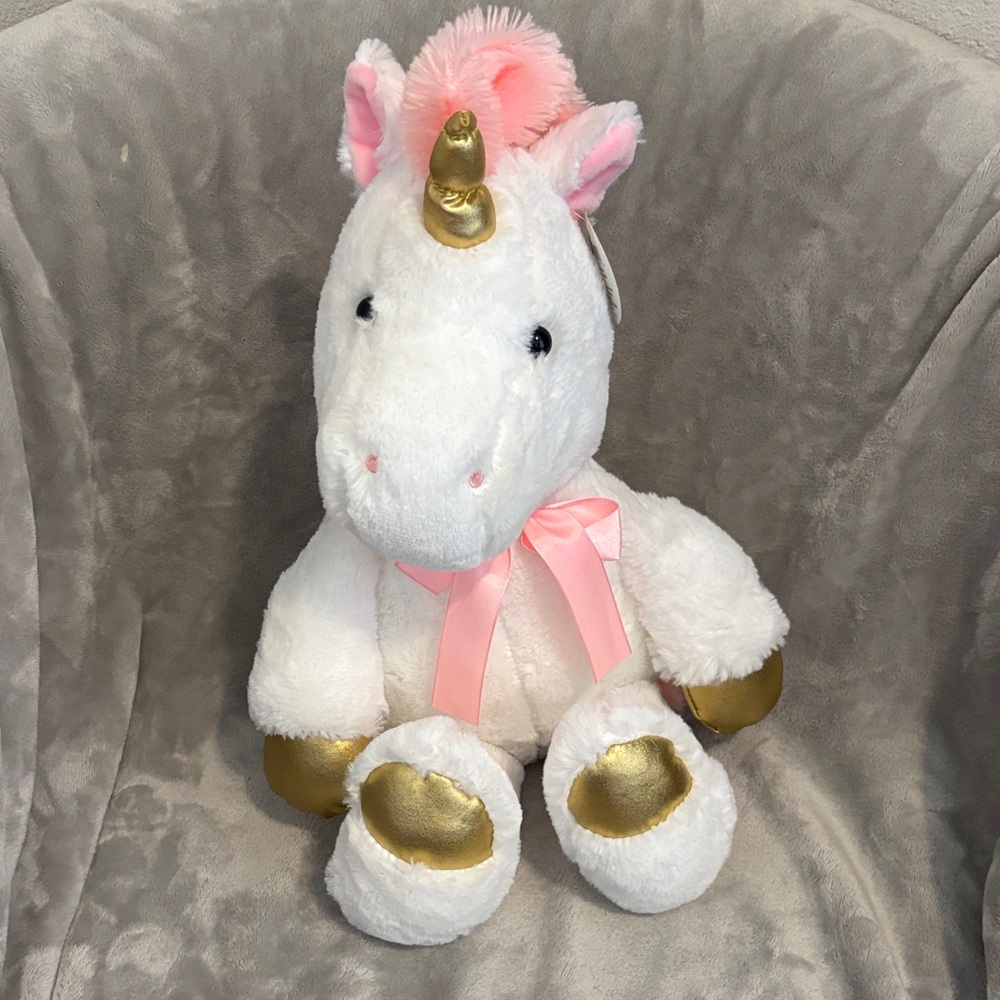 Adorable Unicorn Plush Toy - White and Gold
